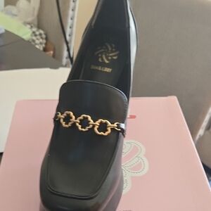 Sam & Libby Black Flats with Gold Detail